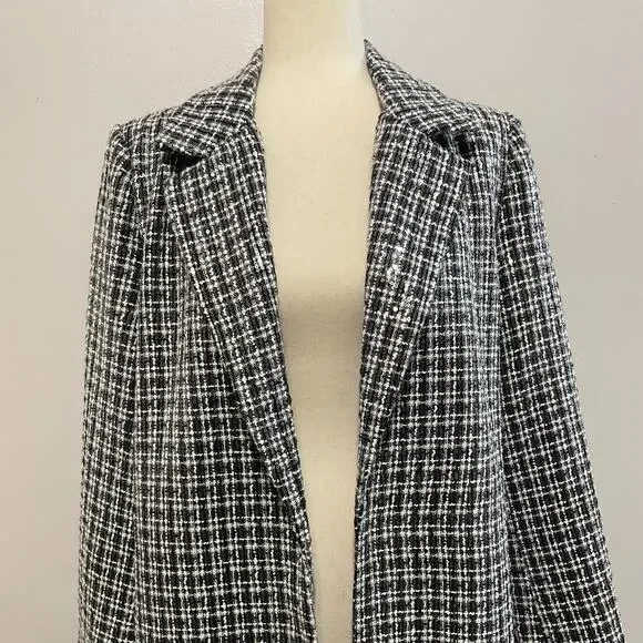 Anthropologie Mare Mare Sequin Tweed Coat Plaid Women’s M Black White New - Picture 7 of 16